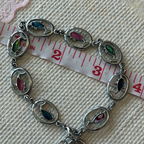 Silver Multi Colored Dolphin Anklet - Picture 4 of 7